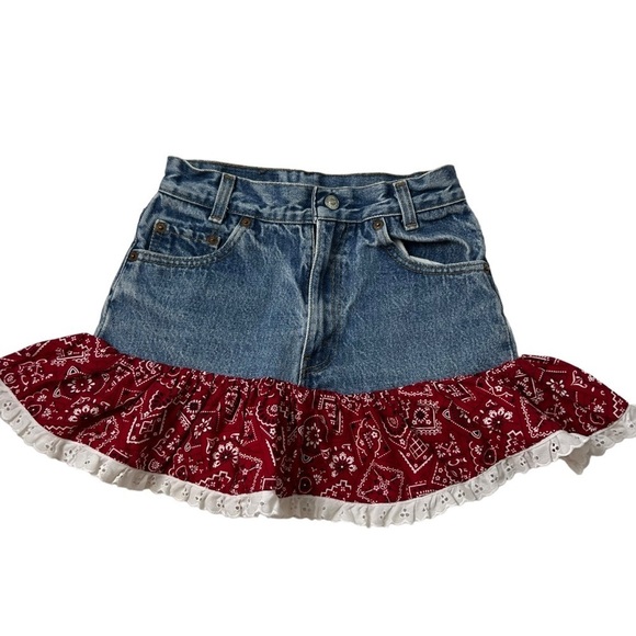 Levis Skirt Girls W22 x L12 Denim - Red Patriotic Theme Bandana No Tag Approx 4T - Picture 1 of 7